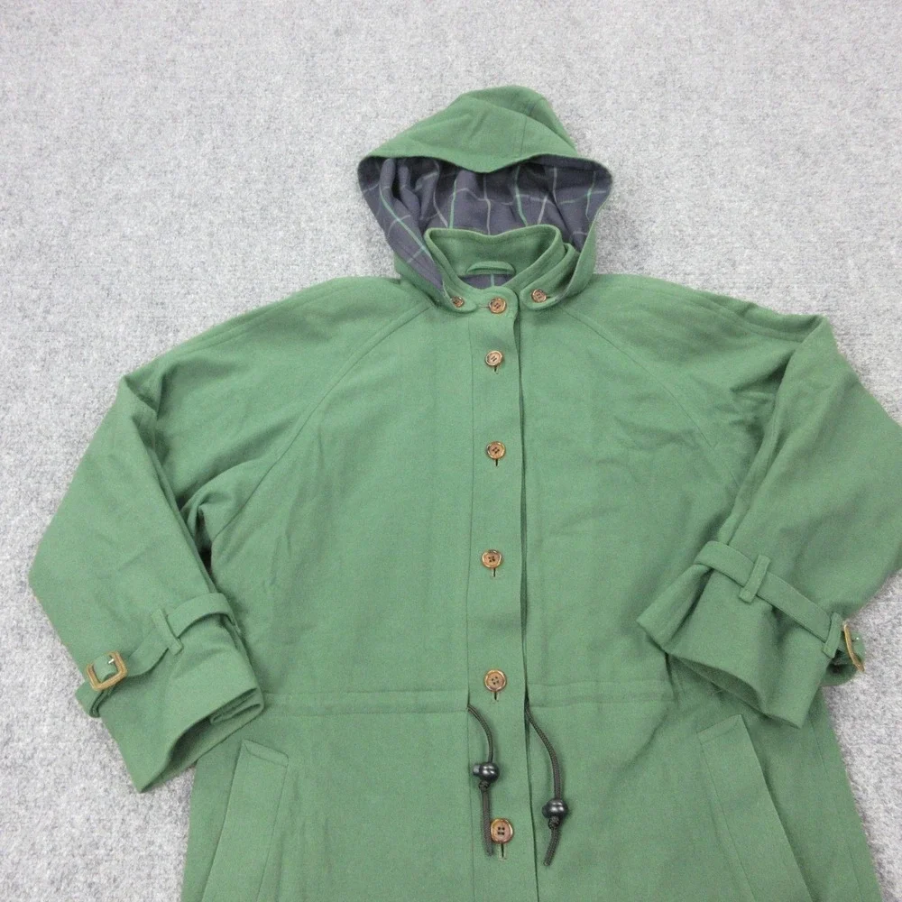 Vintage Burberrys‎ Coat Womens 8 Green Wool Hooded Parka Tartan Plaid Lined - Picture 3 of 16